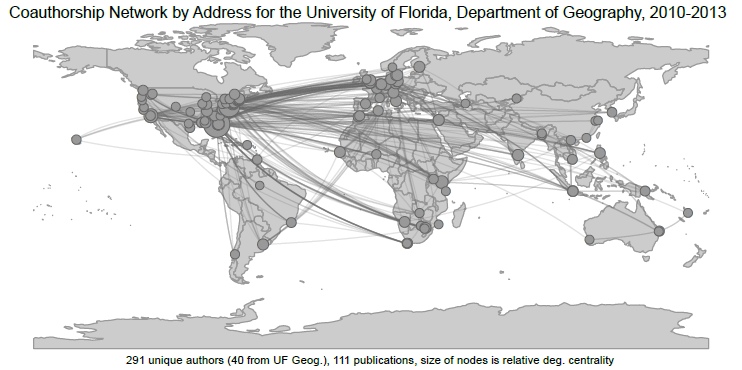 refnet sample output for publications from the UF Geography Department, 2010-2013